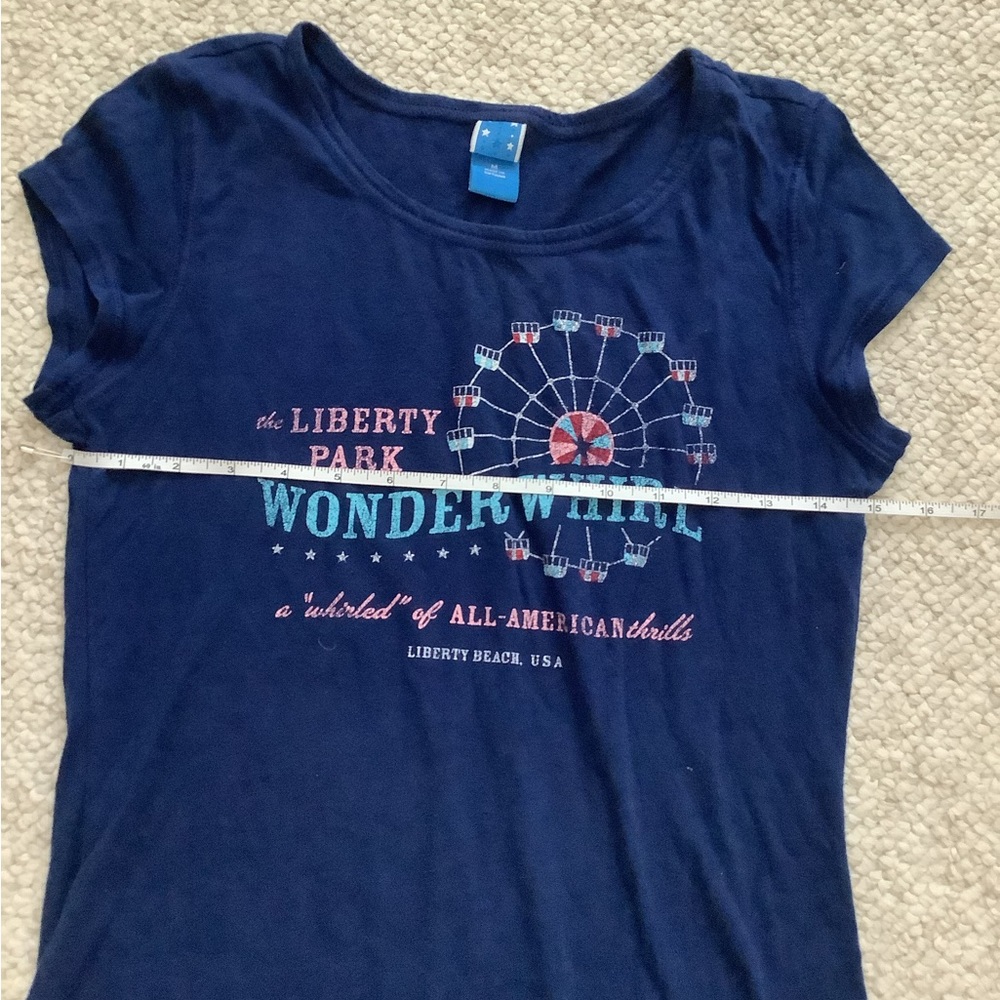 EUC Target Americana USA Patriotic Tee Blue Short Cap Sleeve Stretch XS - Picture 4 of 6